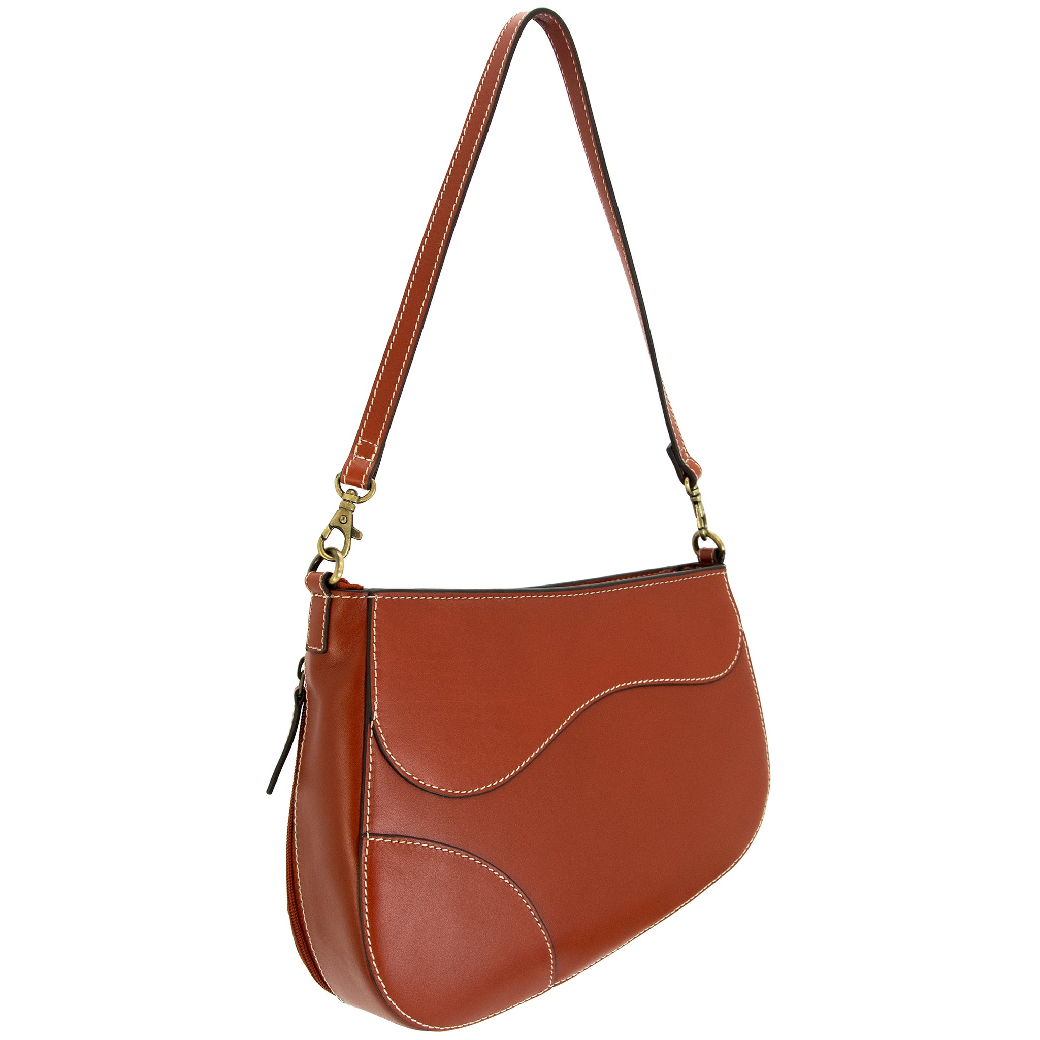Vintage Womens Brown Leather Small Saddle Handbag Shoulder Bag Purse f